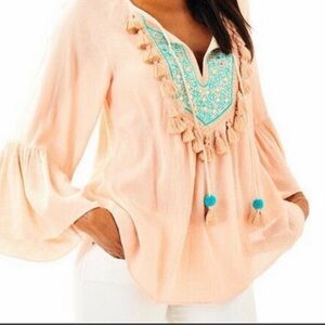 Lilly Pulitzer Embroidered Shandy Top with Tassels in Peach Size S Women’s